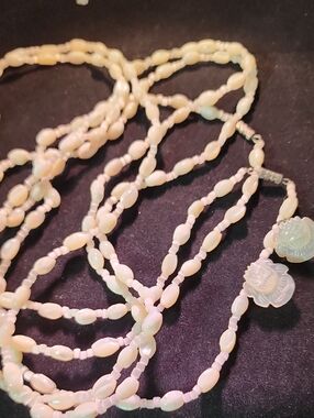 Elegant Cream Beaded Necklace with Floral Pendant